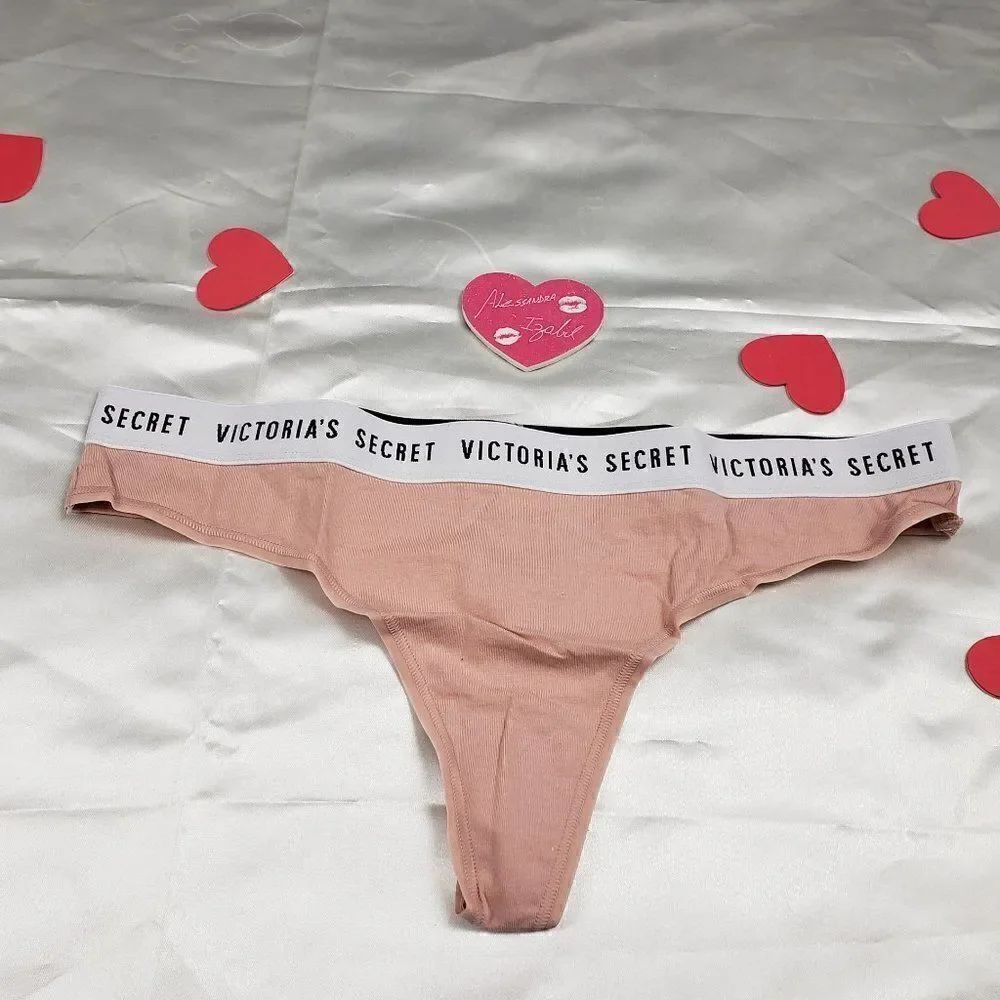 Victoria's Secret Logo Waist Trim Nude Beige Thong